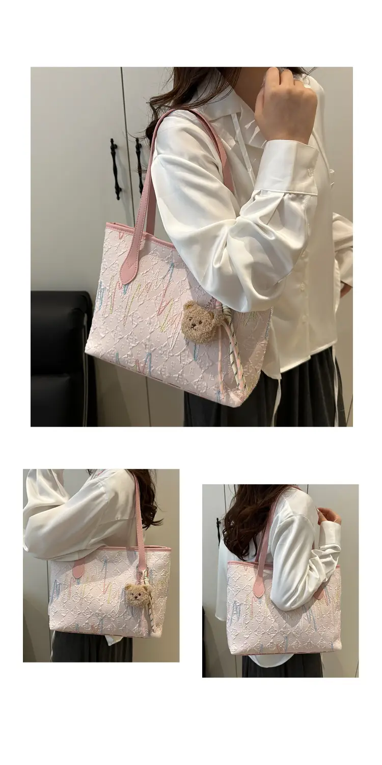 White Embroidered One-Shoulder Tote Bag for Women — feature 20