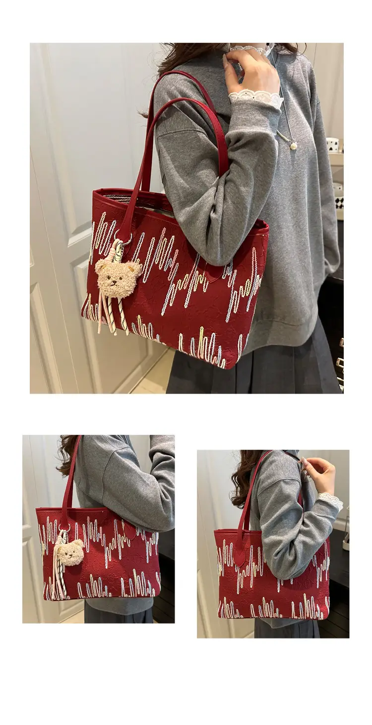 White Embroidered One-Shoulder Tote Bag for Women — feature 21