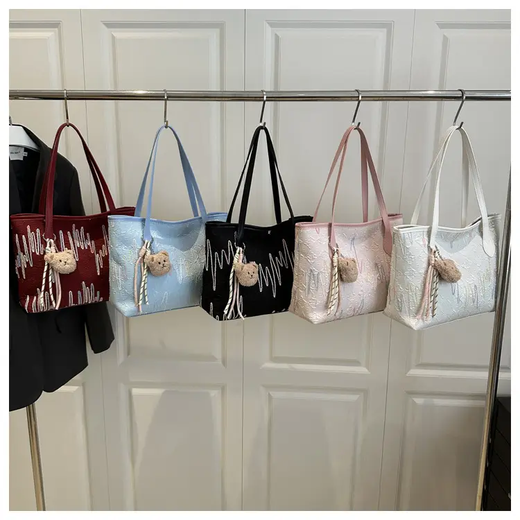 White Embroidered One-Shoulder Tote Bag for Women — feature 23