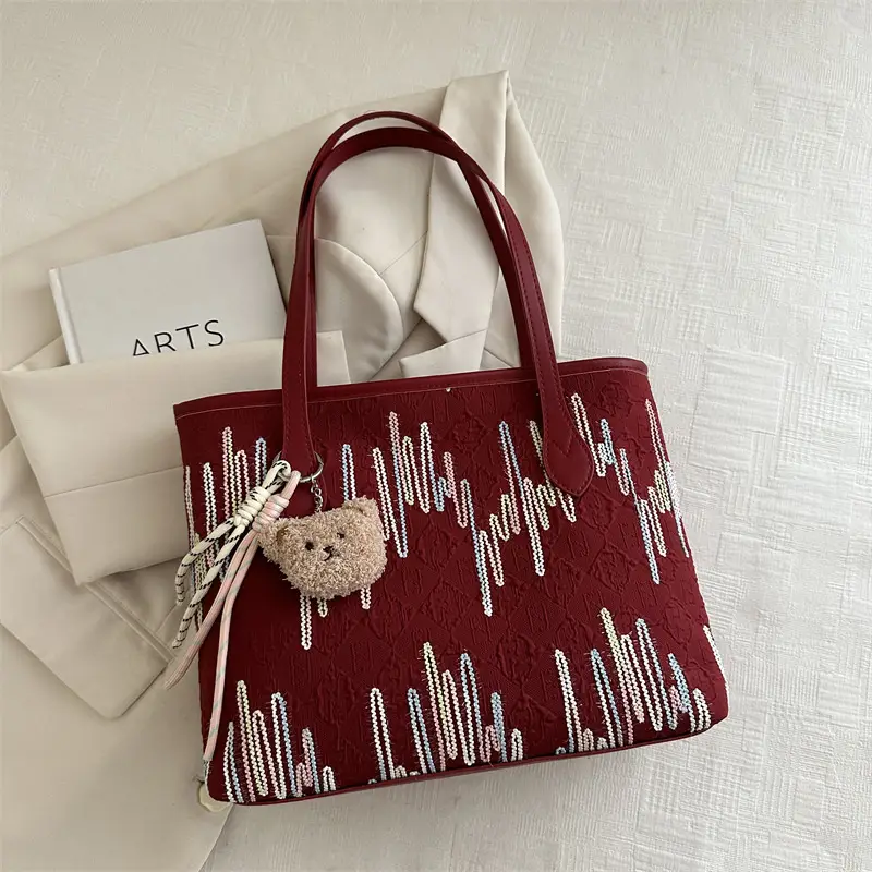 White Embroidered One-Shoulder Tote Bag for Women - Image 2