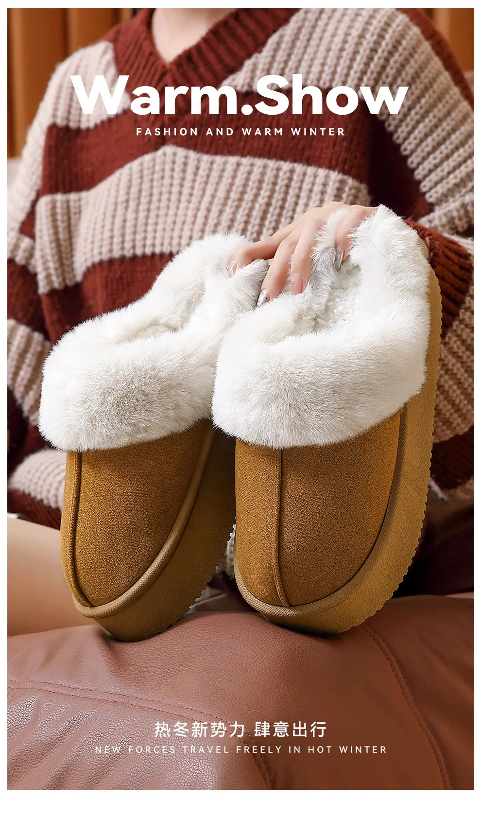 Thick-Soled Cotton Slippers for Women in Autumn and Winter Korean Style Internet Celebrity Home Indoor Non-Slip Women's Warm Furry Slippers for Men Wholesale — feature 3