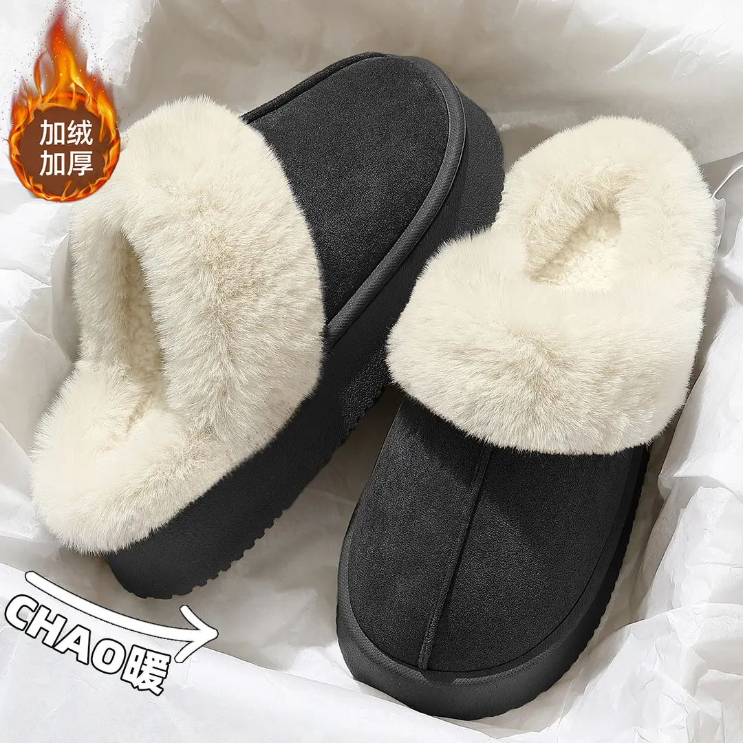 Thick-Soled Cotton Slippers for Women in Autumn and Winter Korean Style Internet Celebrity Home Indoor Non-Slip Women's Warm Furry Slippers for Men Wholesale - Image 2
