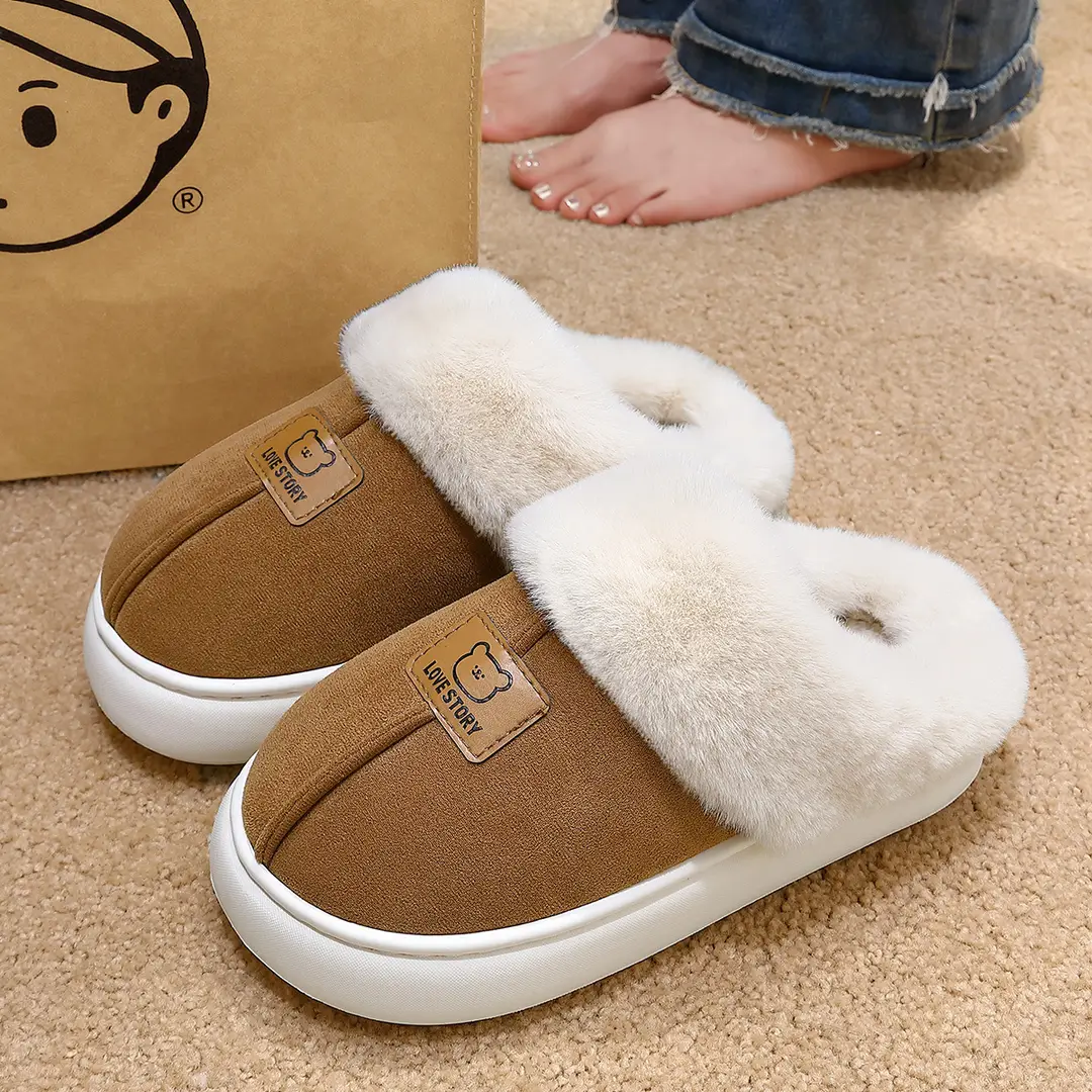 Thick-Soled Cotton Slippers for Women in Autumn and Winter Korean Style Internet Celebrity Home Indoor Non-Slip Women's Warm Furry Slippers for Men Wholesale - Image 3