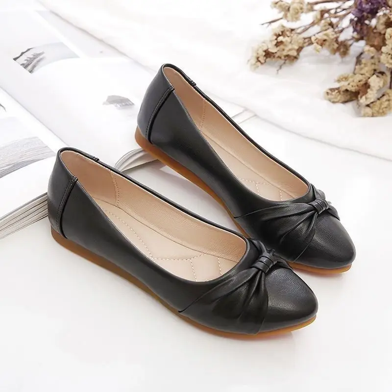 Women's Bow Flat Shoes Black White Casual Slip-On - Image 5