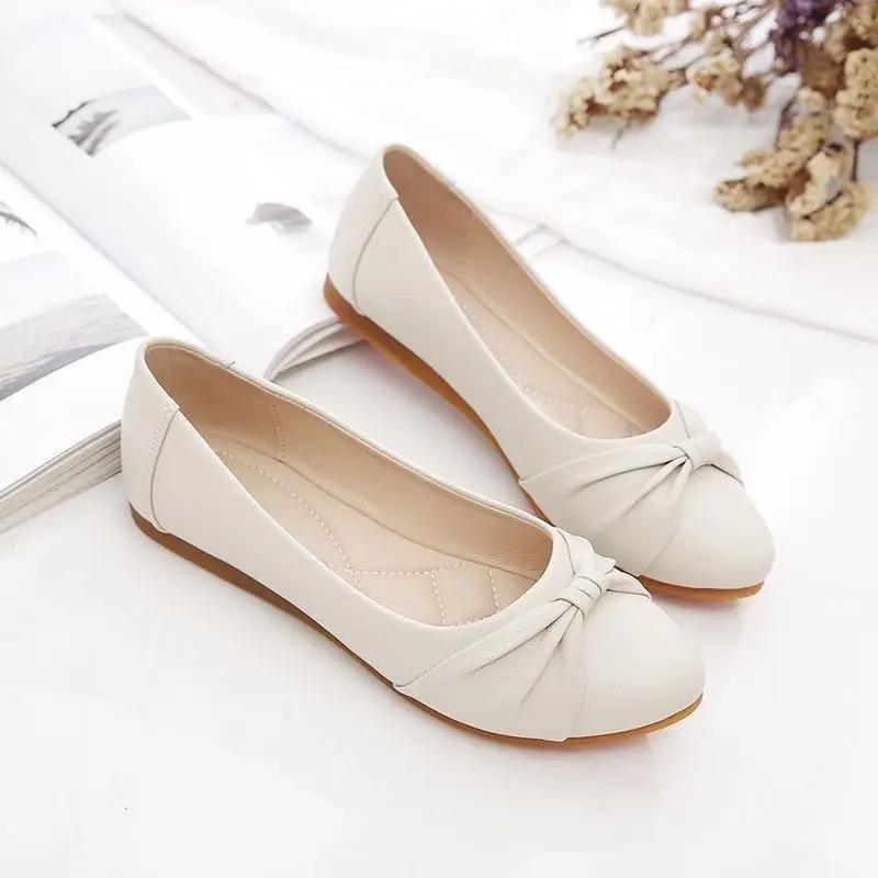 Women's Bow Flat Shoes Black White Casual Slip-On — feature 5