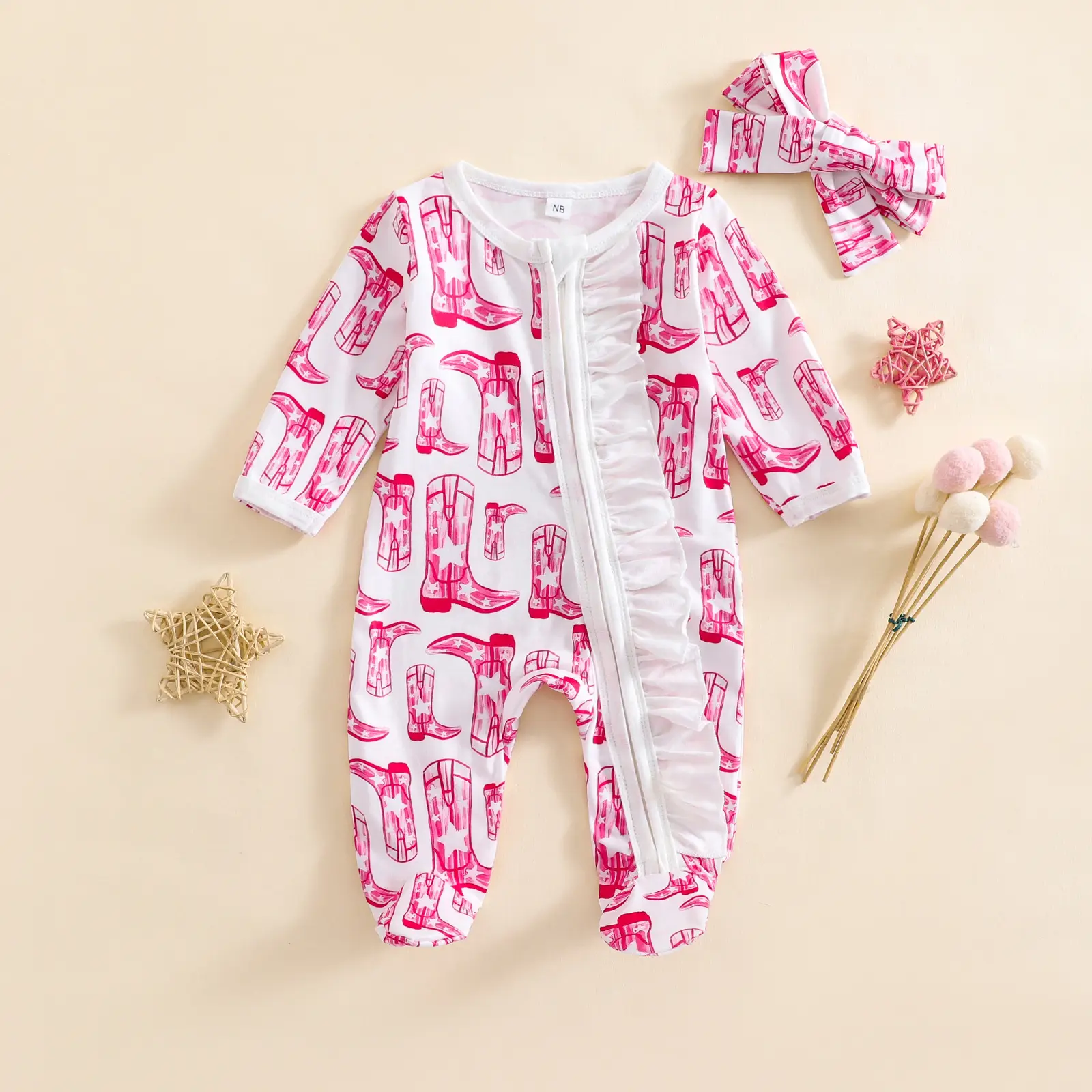 25 New Autum Baby Rompers Western Cowboy High Heels Long-Sleeves Pants Set β feature 3