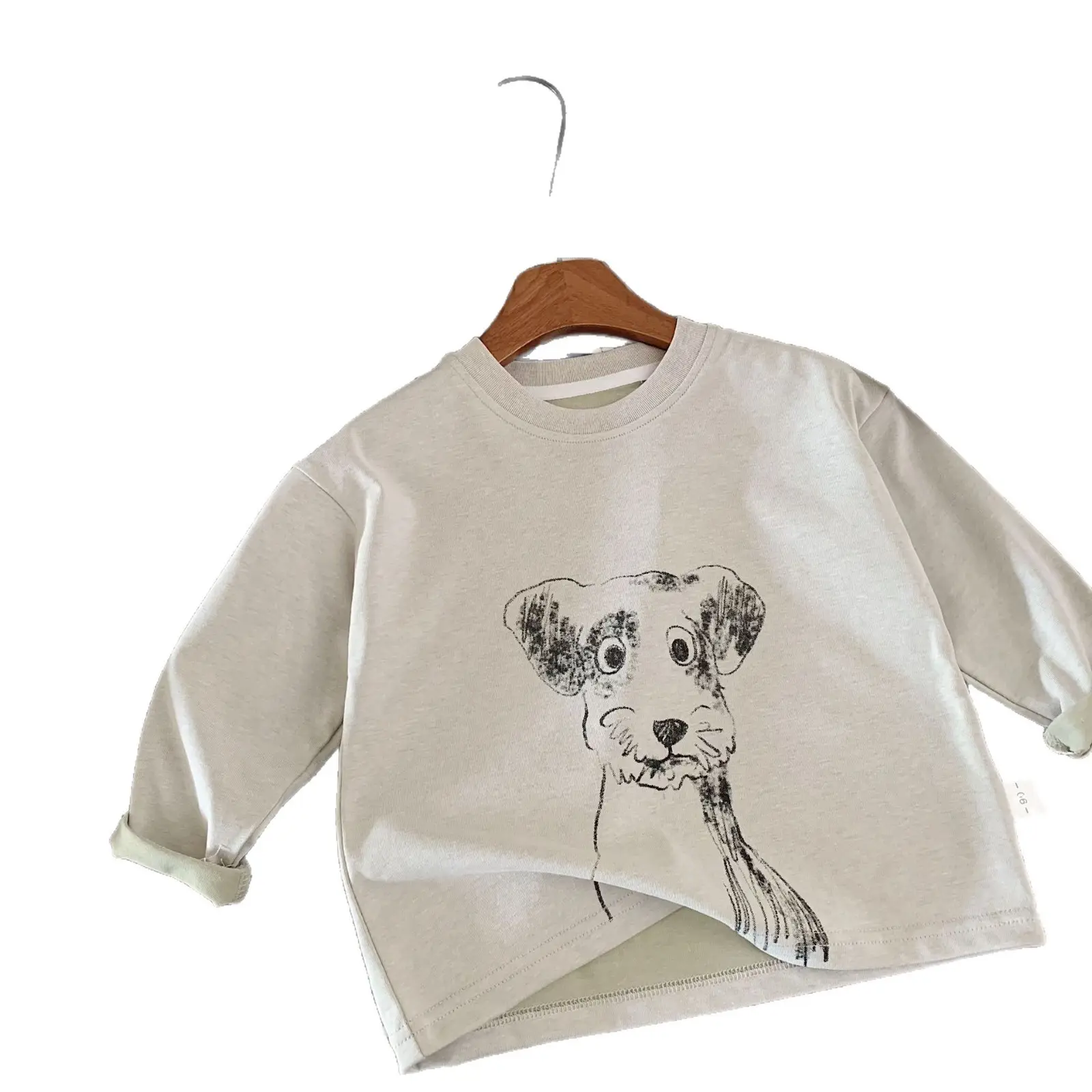 Kids Cartoon Dog Long Sleeve T-Shirt Cream