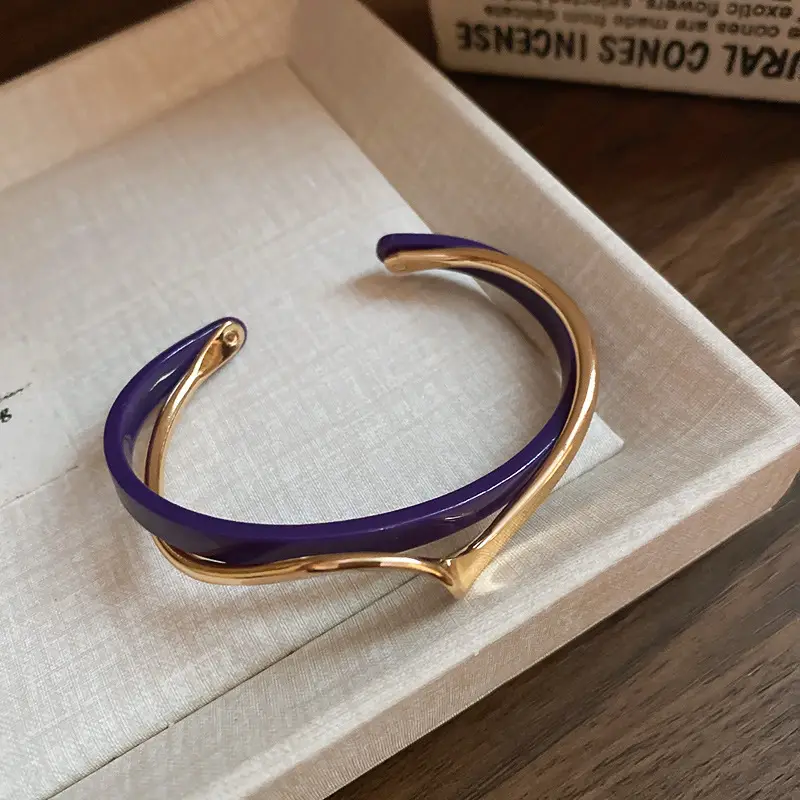 Real Gold Electroplated Geometric Open Bracelet Korean Style Ins Retro Accessible Luxury Bracelet Niche Personalized Design Hand Jewelry for Women
