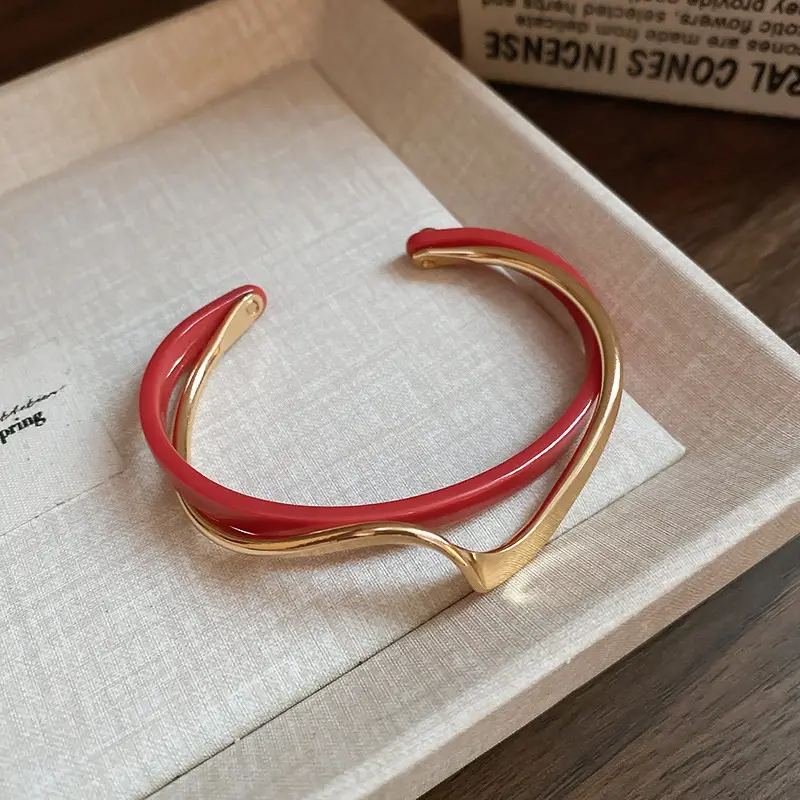 Real Gold Electroplated Geometric Open Bracelet Korean Style Ins Retro Accessible Luxury Bracelet Niche Personalized Design Hand Jewelry for Women