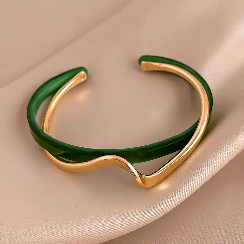 Real Gold Electroplated Geometric Open Bracelet Korean Style Ins Retro Accessible Luxury Bracelet Niche Personalized Design Hand Jewelry for Women