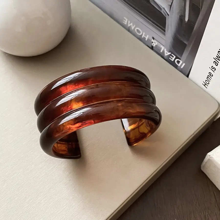 Real Gold Electroplated Geometric Open Bracelet Korean Style Ins Retro Accessible Luxury Bracelet Niche Personalized Design Hand Jewelry for Women