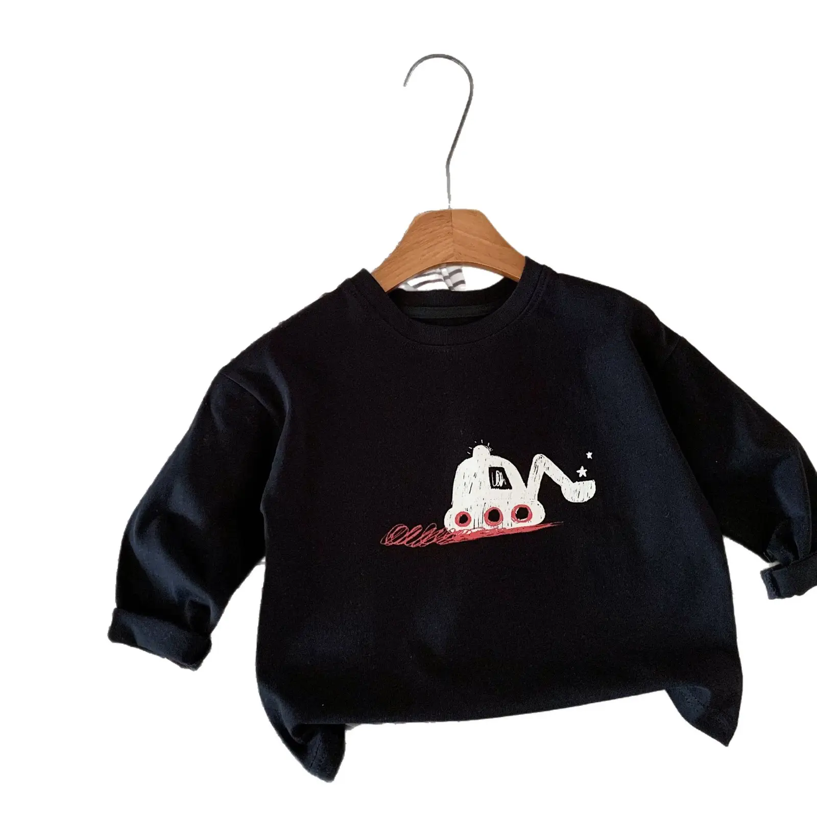 Kids T-Shirt White Black Cartoon Print Korean Style Boys
