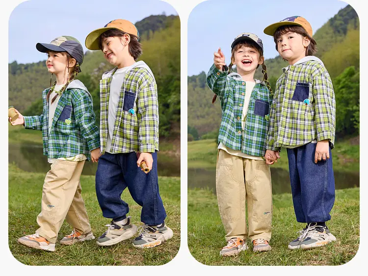 Children's Plaid T-Shirt Green Blue Autumn — feature 18
