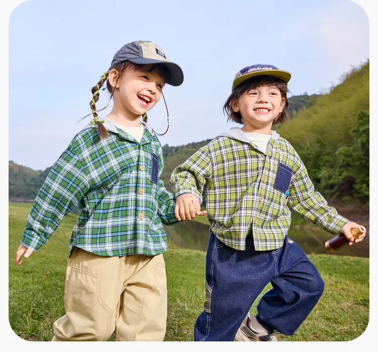 Children's Plaid T-Shirt Green Blue Autumn — feature 19