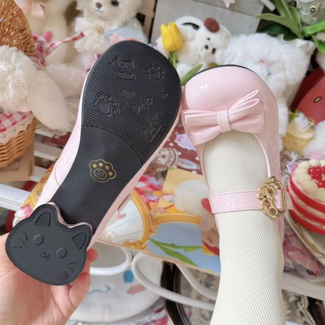 (Hug Cat) Original Versatile and Cute Lolita Shoes with Low Heels and Small Round Toes - Image 7
