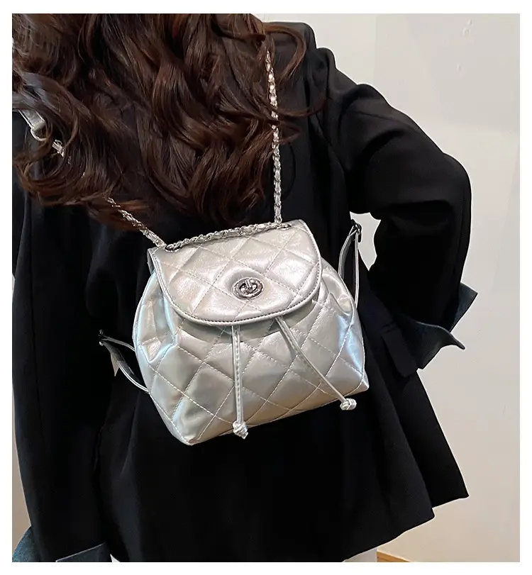 Silver Quilted Chain Shoulder Bag 2025 Fashion — feature 3