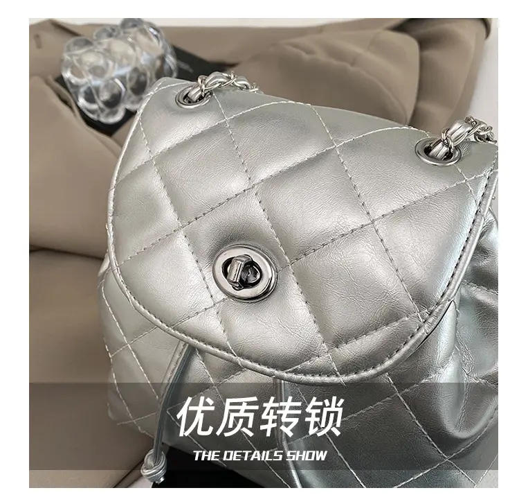 Silver Quilted Chain Shoulder Bag 2025 Fashion — feature 7