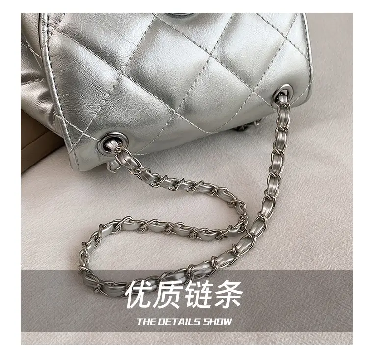 Silver Quilted Chain Shoulder Bag 2025 Fashion — feature 8