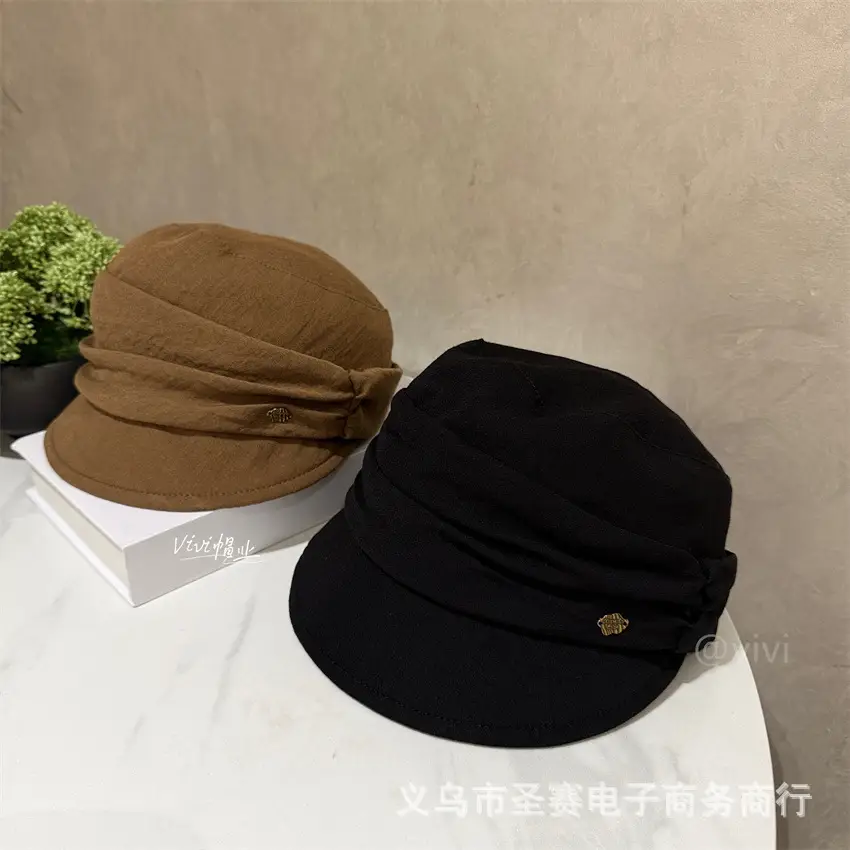 Japanese Style Pleated Cap for Women Large Brown Black - Image 5