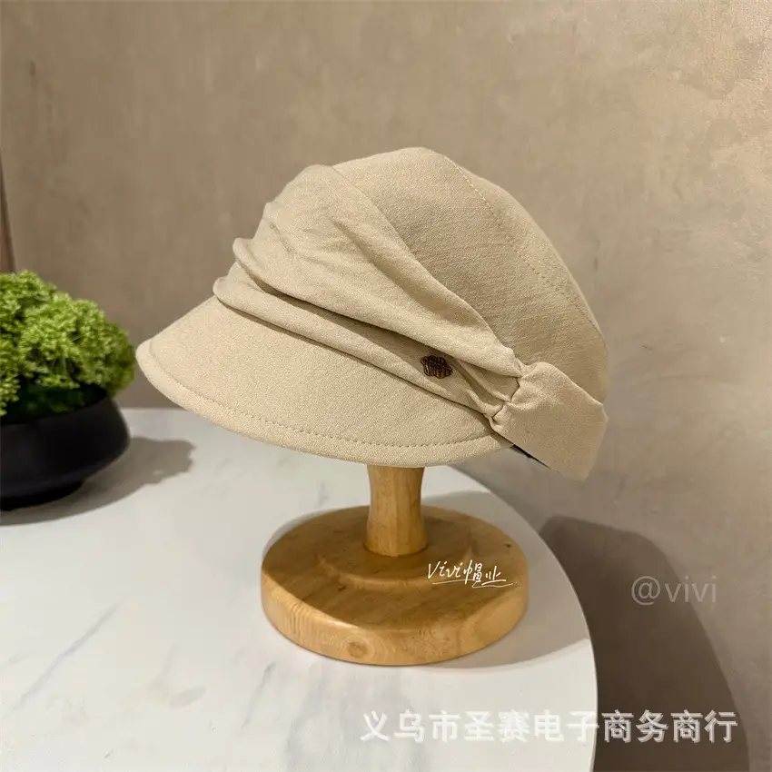 Japanese Style Pleated Cap for Women Large Brown Black - Image 2