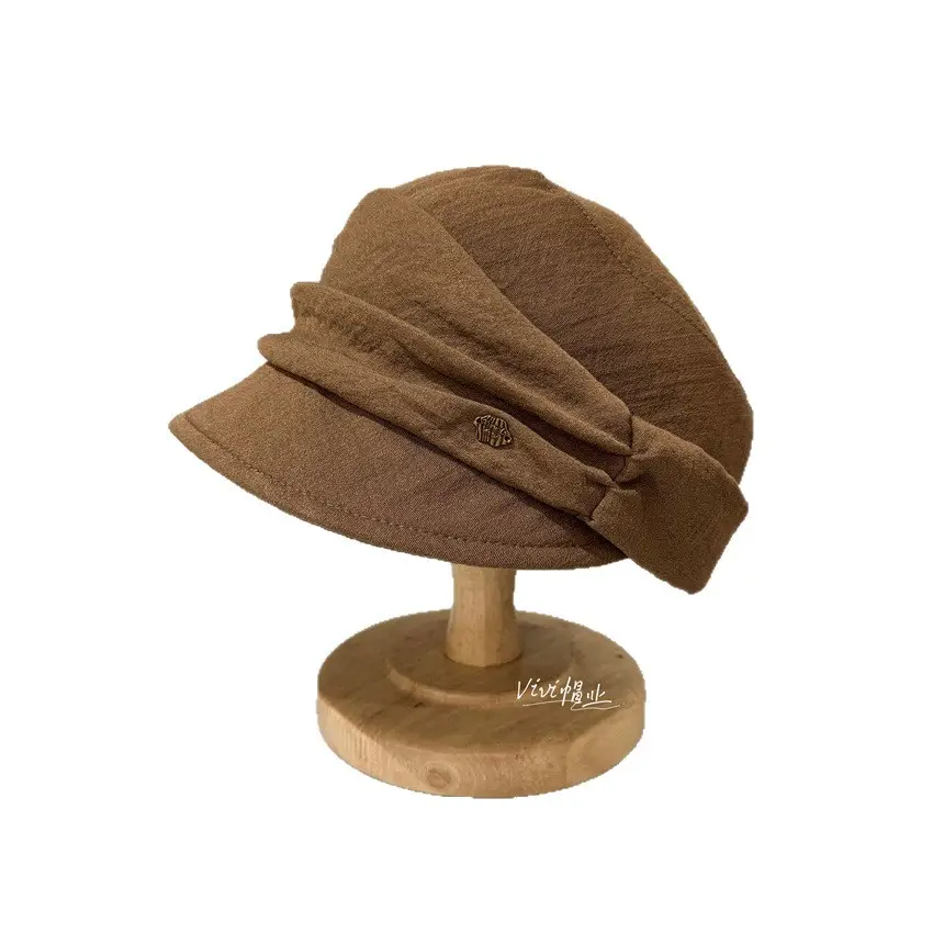 Japanese Style Pleated Cap for Women Large Brown Black - Image 6