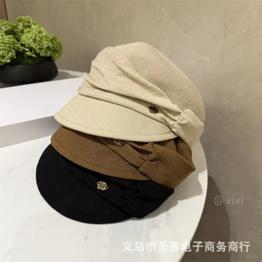 Japanese Style Pleated Cap for Women Large Brown Black — feature 7