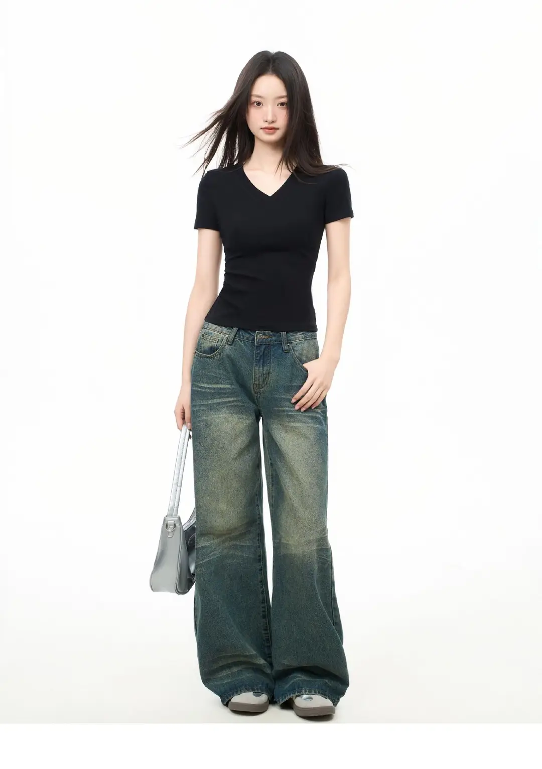 Black V-Neck Short-Sleeved T-Shirt for Women, Summer Slim-Fit Right-Shoulder Base Shirt, Inner Top, 2025 New Style — feature 27