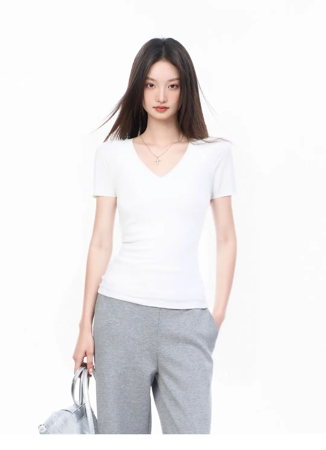 Black V-Neck Short-Sleeved T-Shirt for Women, Summer Slim-Fit Right-Shoulder Base Shirt, Inner Top, 2025 New Style — feature 31