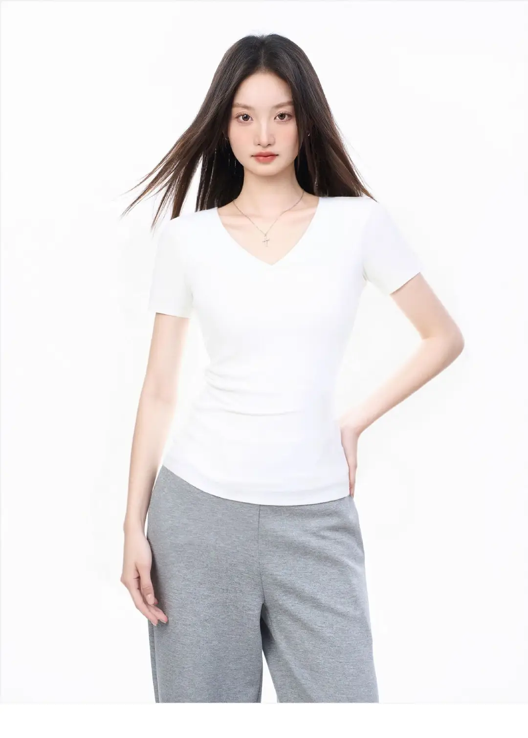 Black V-Neck Short-Sleeved T-Shirt for Women, Summer Slim-Fit Right-Shoulder Base Shirt, Inner Top, 2025 New Style — feature 32
