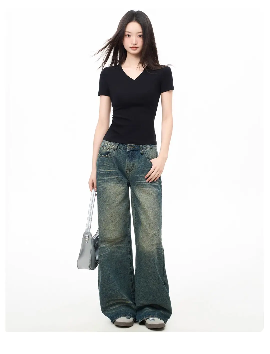 Black V-Neck Short-Sleeved T-Shirt for Women, Summer Slim-Fit Right-Shoulder Base Shirt, Inner Top, 2025 New Style — feature 9
