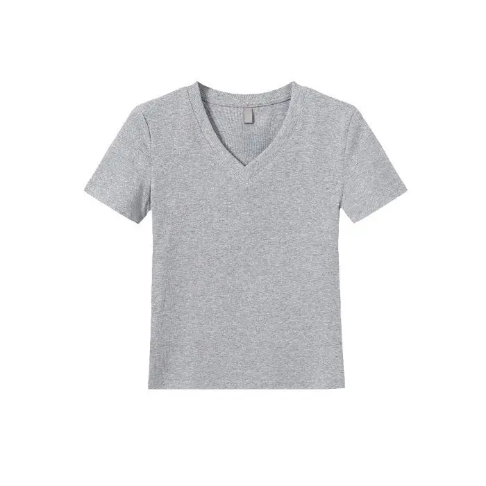 Black V-Neck Short-Sleeved T-Shirt for Women, Summer Slim-Fit Right-Shoulder Base Shirt, Inner Top, 2025 New Style
