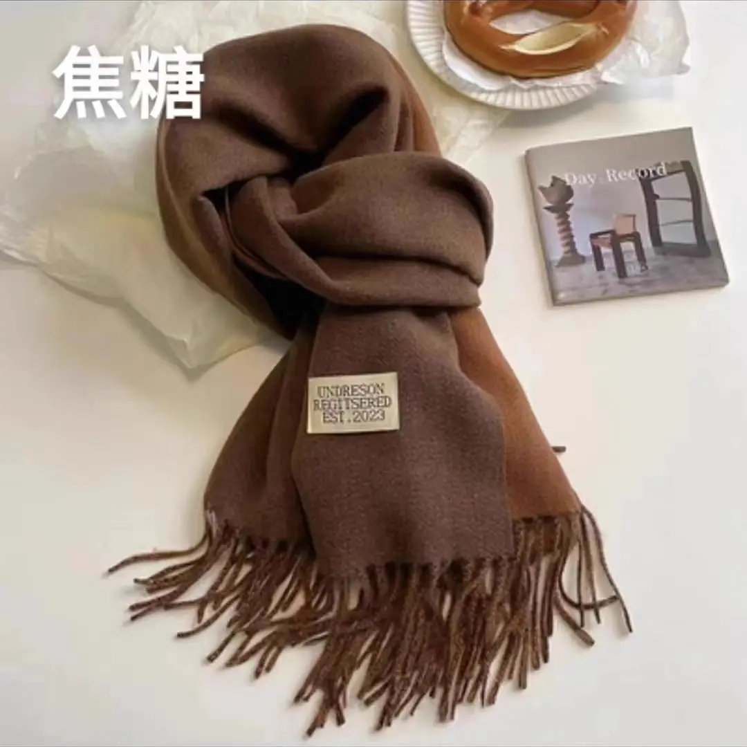 Thickened Cashmere Double-Sided Two-Color Scarf, Fashionable Solid Color Wool Knit Shawl, Gift Box Style Gift
