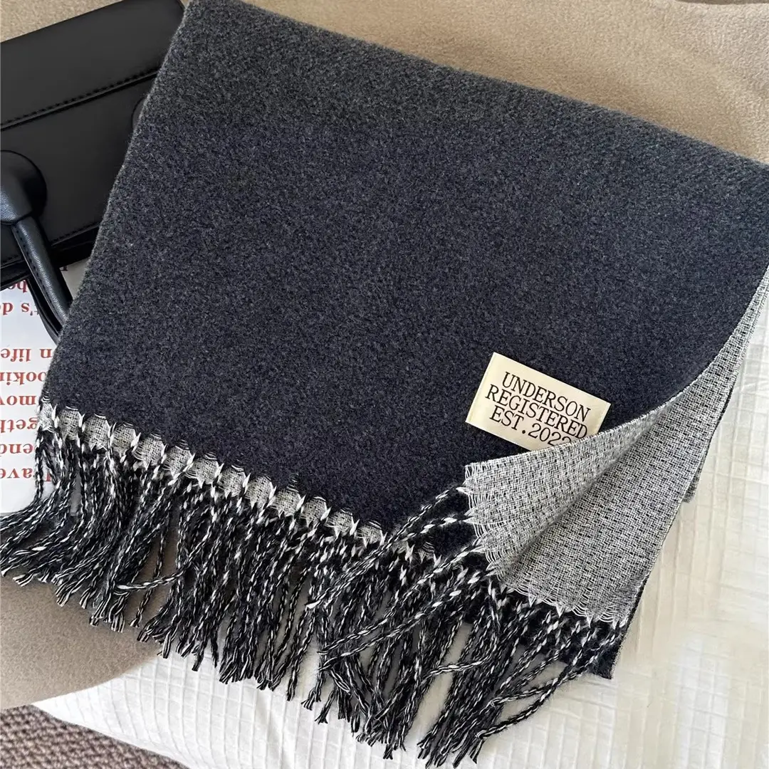 Thickened Cashmere Double-Sided Two-Color Scarf, Fashionable Solid Color Wool Knit Shawl, Gift Box Style Gift