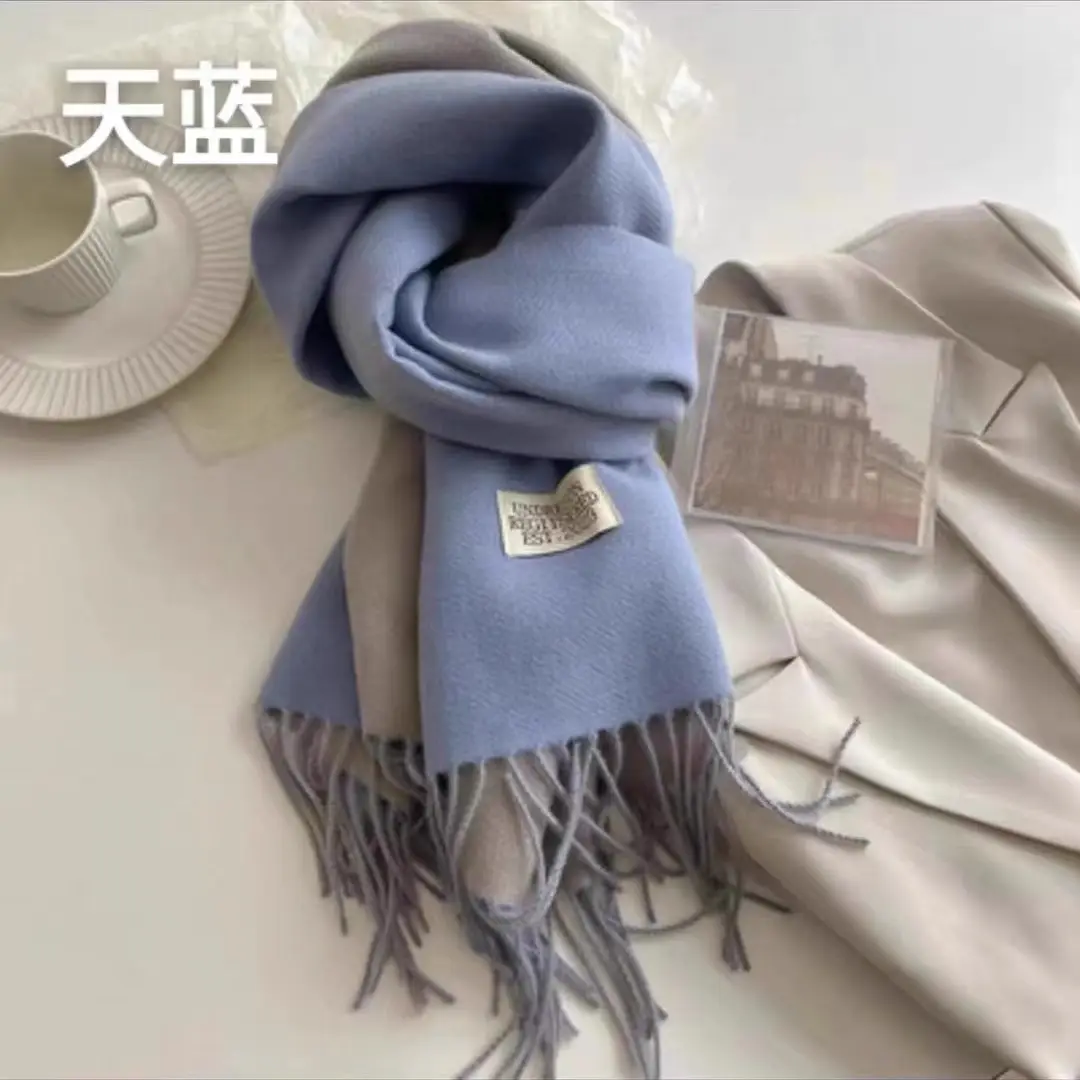 Thickened Cashmere Double-Sided Two-Color Scarf, Fashionable Solid Color Wool Knit Shawl, Gift Box Style Gift — feature 5
