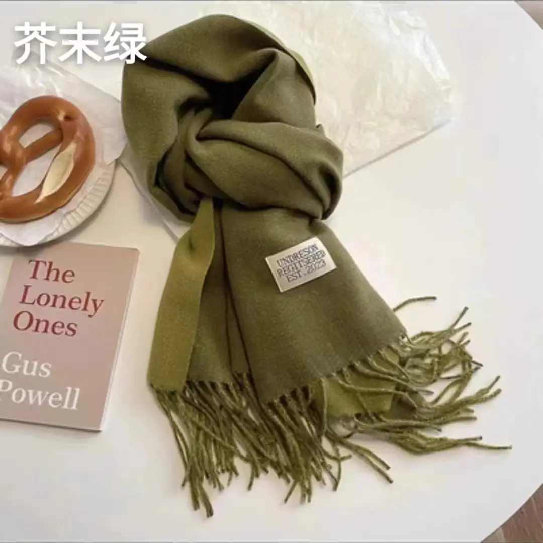 Thickened Cashmere Double-Sided Two-Color Scarf, Fashionable Solid Color Wool Knit Shawl, Gift Box Style Gift — feature 6