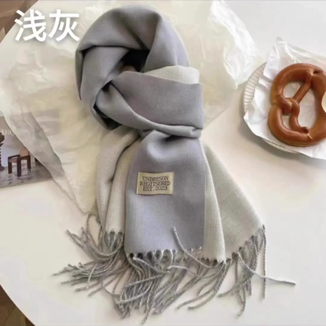 Thickened Cashmere Double-Sided Two-Color Scarf, Fashionable Solid Color Wool Knit Shawl, Gift Box Style Gift — feature 9