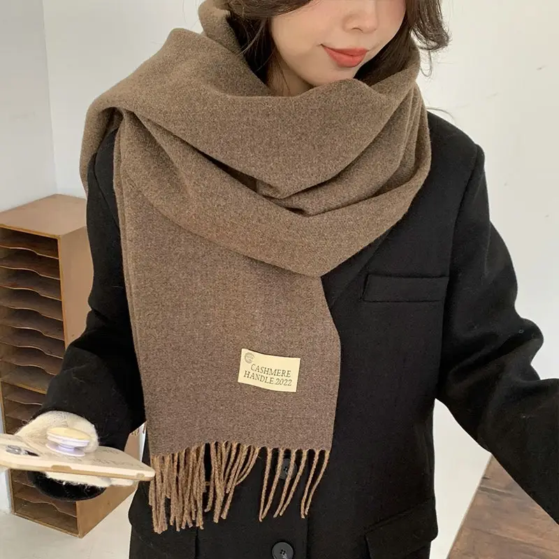 Thickened Cashmere Double-Sided Two-Color Scarf, Fashionable Solid Color Wool Knit Shawl, Gift Box Style Gift