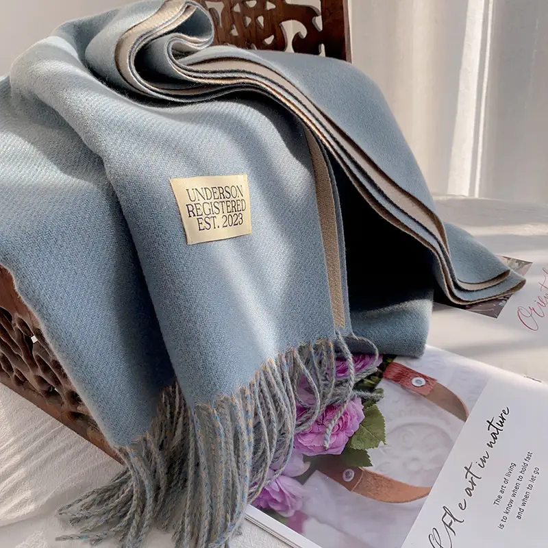 Thickened Cashmere Double-Sided Two-Color Scarf, Fashionable Solid Color Wool Knit Shawl, Gift Box Style Gift