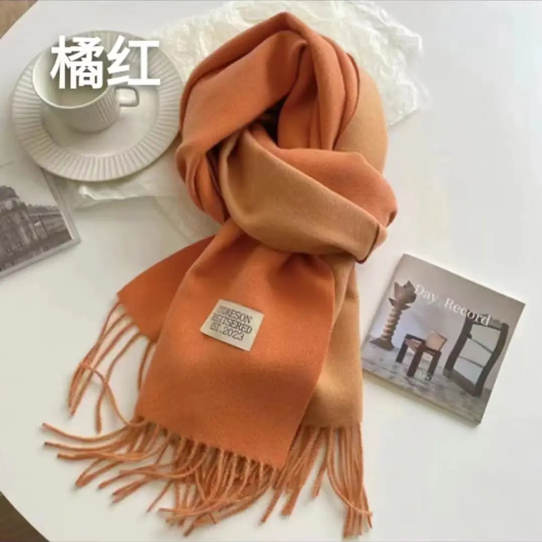 Thickened Cashmere Double-Sided Two-Color Scarf, Fashionable Solid Color Wool Knit Shawl, Gift Box Style Gift