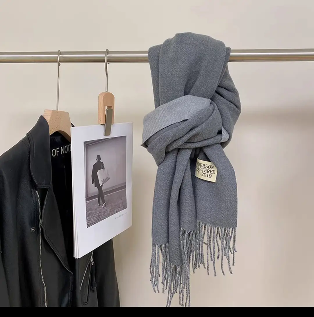 Thickened Cashmere Double-Sided Two-Color Scarf, Fashionable Solid Color Wool Knit Shawl, Gift Box Style Gift