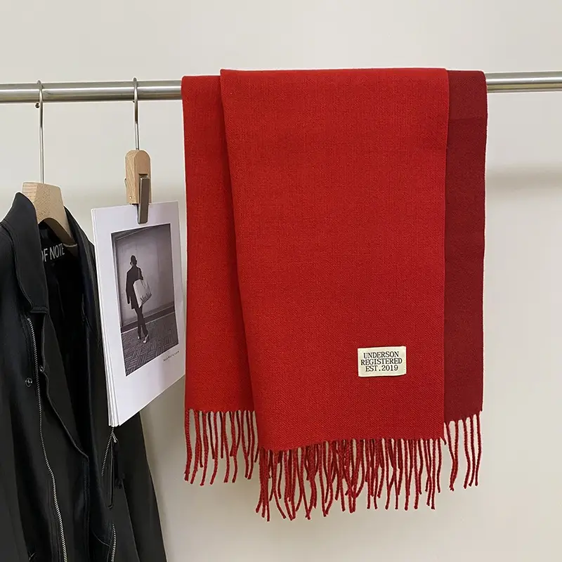 Thickened Cashmere Double-Sided Two-Color Scarf, Fashionable Solid Color Wool Knit Shawl, Gift Box Style Gift