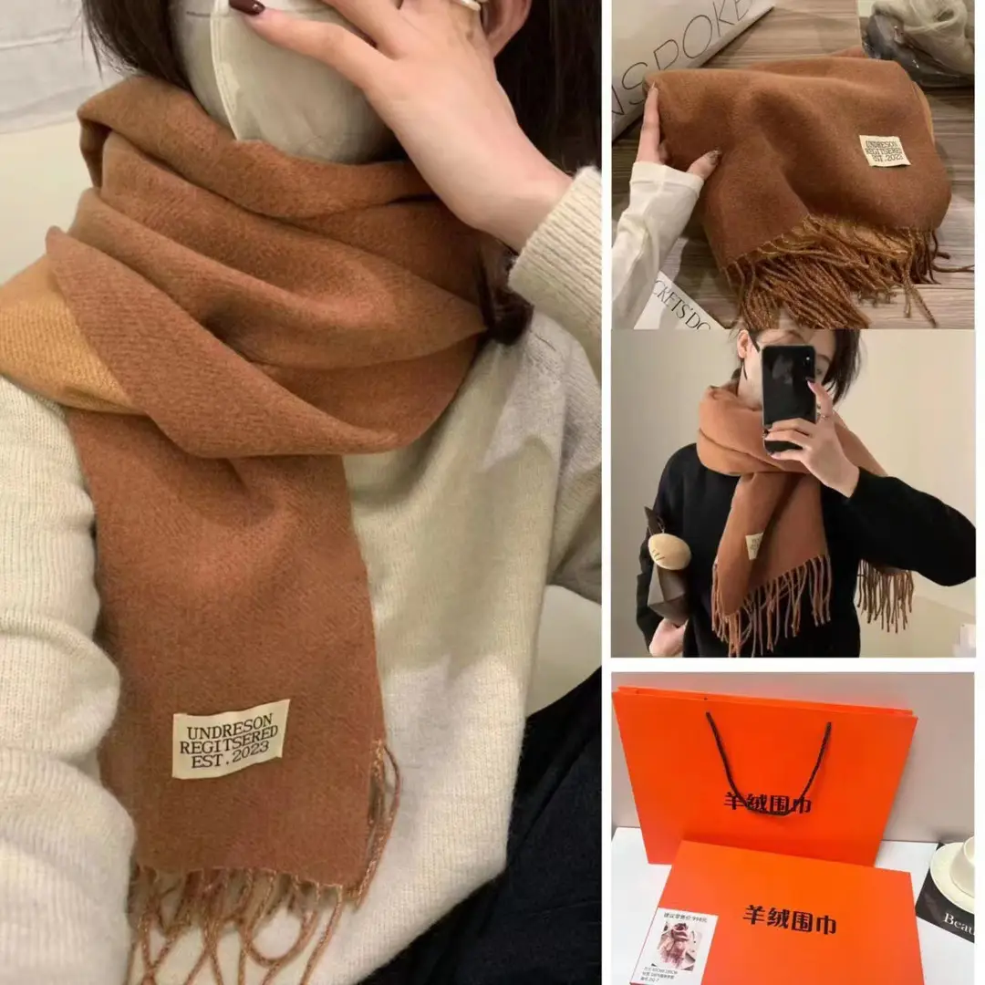 Thickened Cashmere Double-Sided Two-Color Scarf, Fashionable Solid Color Wool Knit Shawl, Gift Box Style Gift
