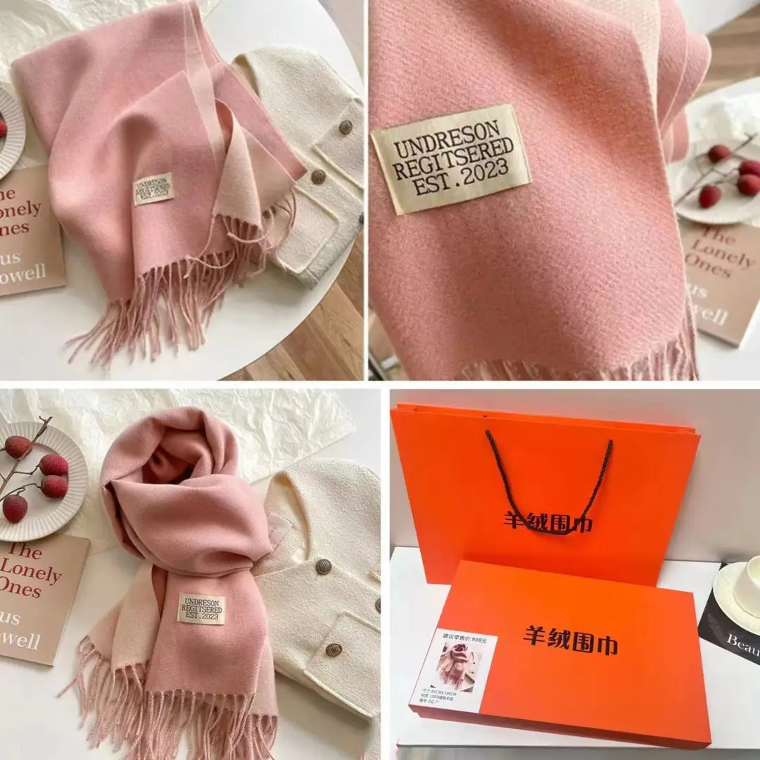 Thickened Cashmere Double-Sided Two-Color Scarf, Fashionable Solid Color Wool Knit Shawl, Gift Box Style Gift