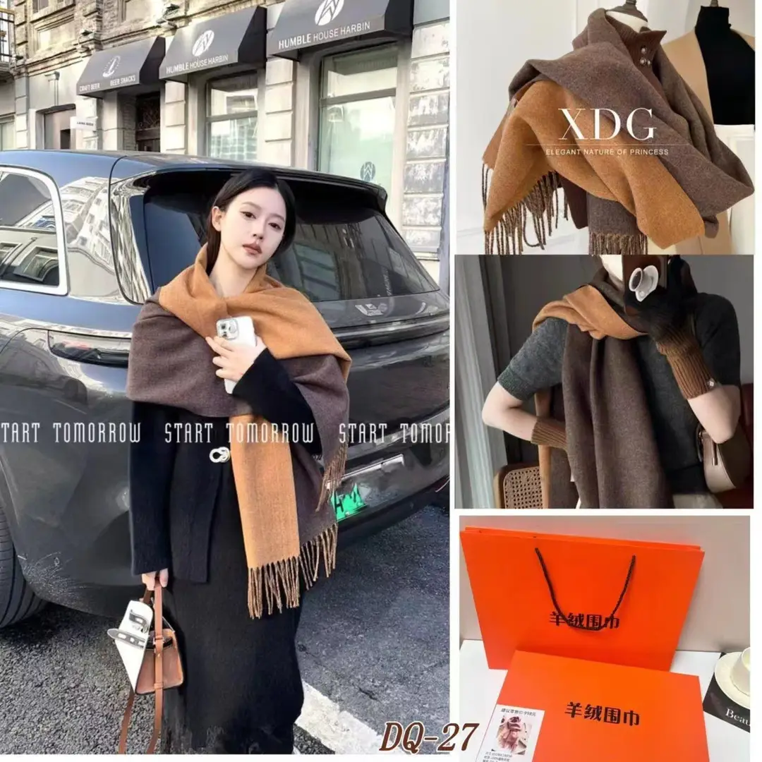 Thickened Cashmere Double-Sided Two-Color Scarf, Fashionable Solid Color Wool Knit Shawl, Gift Box Style Gift