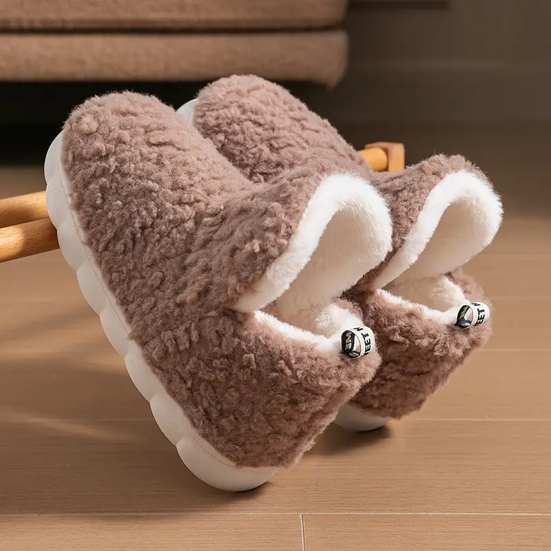 Women's Plush Cotton Slippers with a Stepping-On-Poop Feeling, Autumn and Winter Warm Fleece-Lined Indoor Slippers for Home, Bedroom, Living Room, Maternity Shoes - Image 3