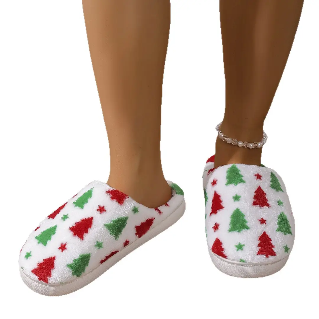 Christmas Floor Slippers Snowflake Toe Cotton Cross-Border Slippers Comfortable 2025 Flat Bottom