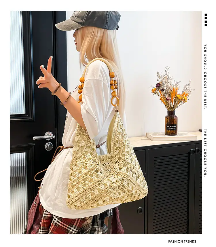 Women Straw Bag New Seaside Cut Out Shoulder Tote — feature 1