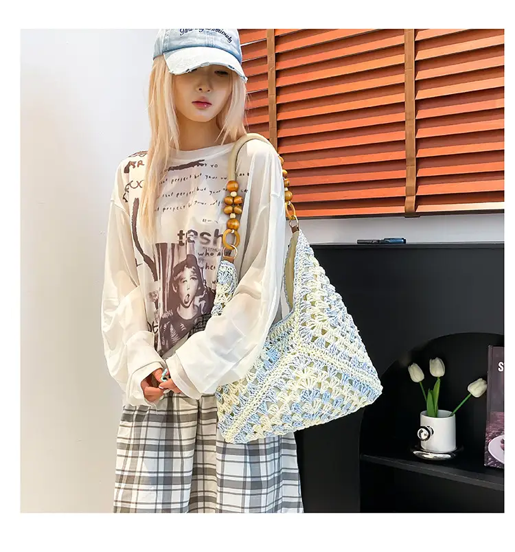 Women Straw Bag New Seaside Cut Out Shoulder Tote — feature 11