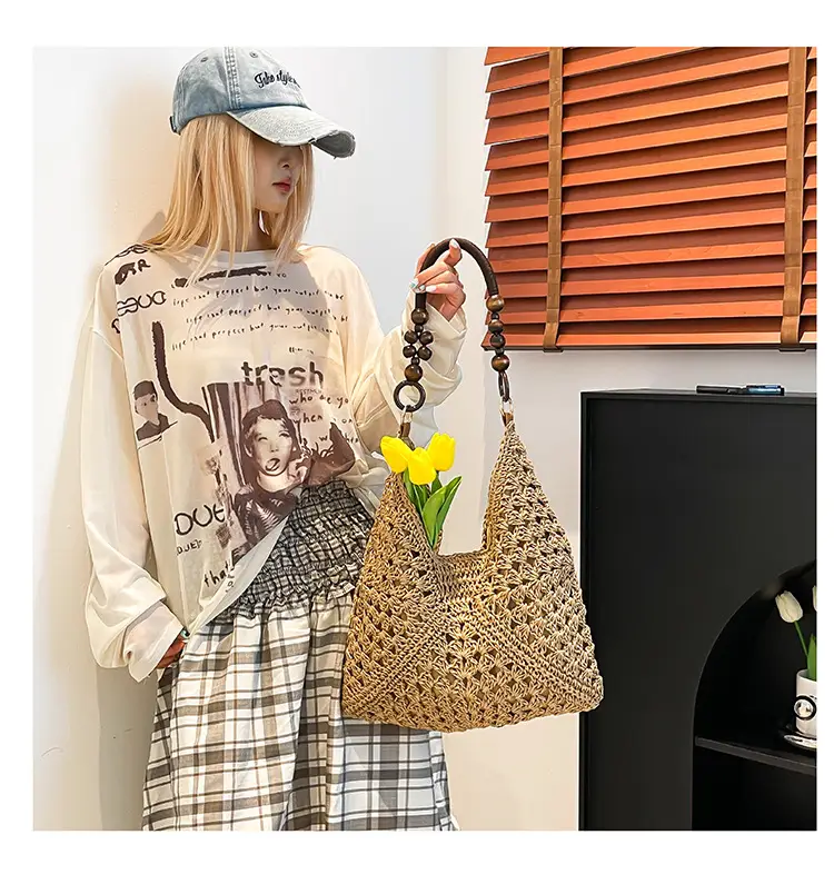 Women Straw Bag New Seaside Cut Out Shoulder Tote — feature 14