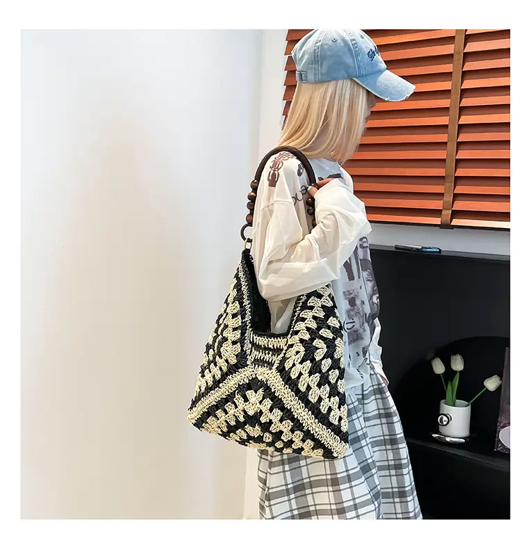 Women Straw Bag New Seaside Cut Out Shoulder Tote — feature 9